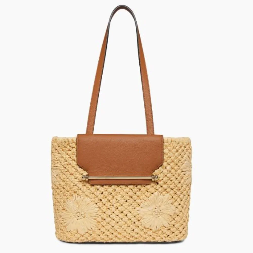 Strathberry Floral Raffia Basket Tote Straw Tan - Picture 3 of 15